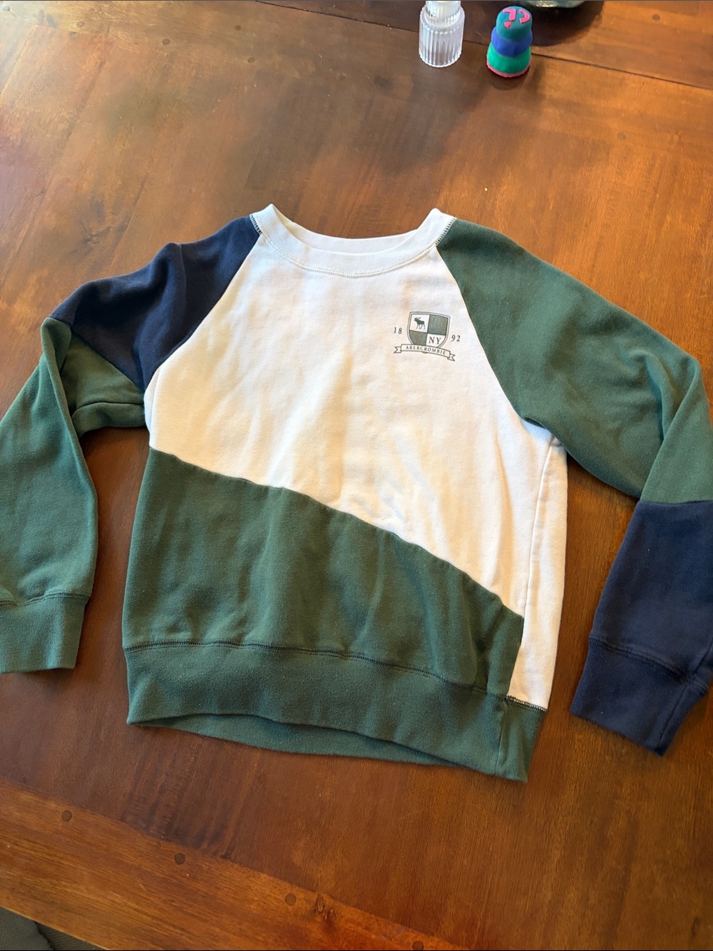 abercrombie kids Green, White & Navy Colorblock Crew Sweatshirt